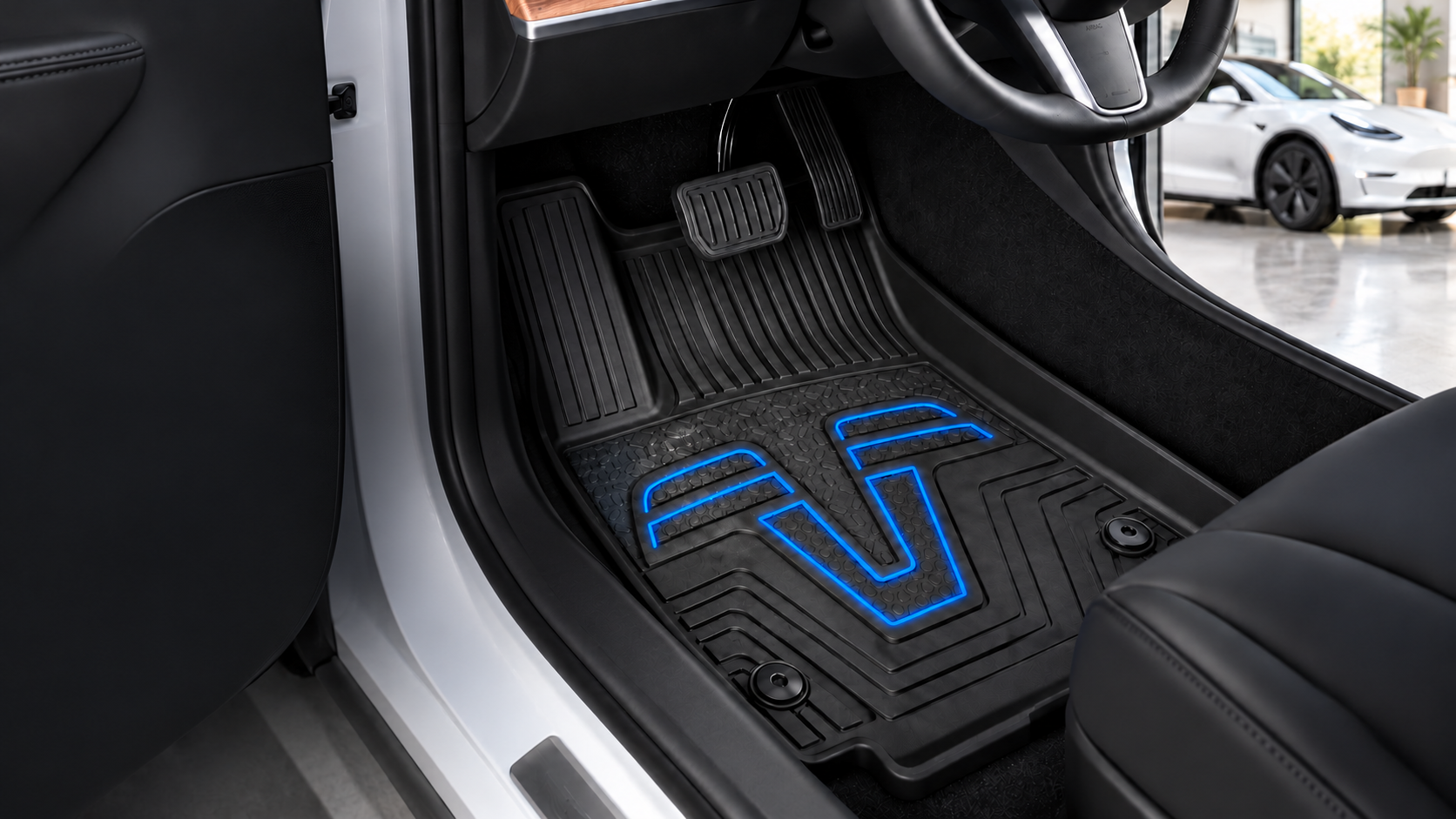 Model Y interior with an HZHZMOLD floor mat